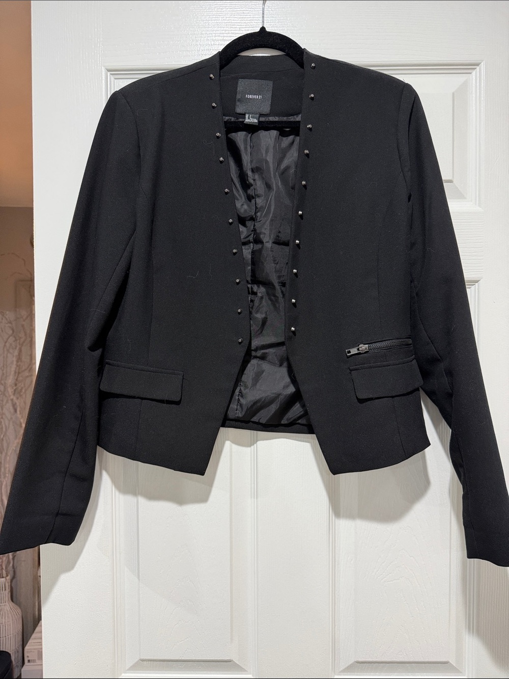 Forever 21 Black Stud-Trim Open Front Cropped Blazer